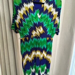 Calvin Klein Green and Blue Patterned Dress